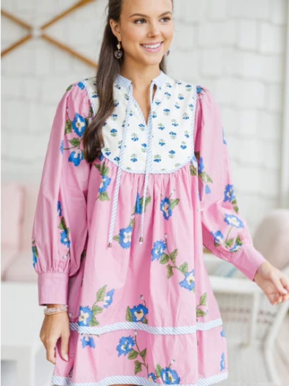 Entro Pink Floral Mini Dress with Blue & Green Accents
